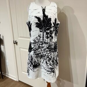 Julian Taylor Black and White Tropical Print Dress
